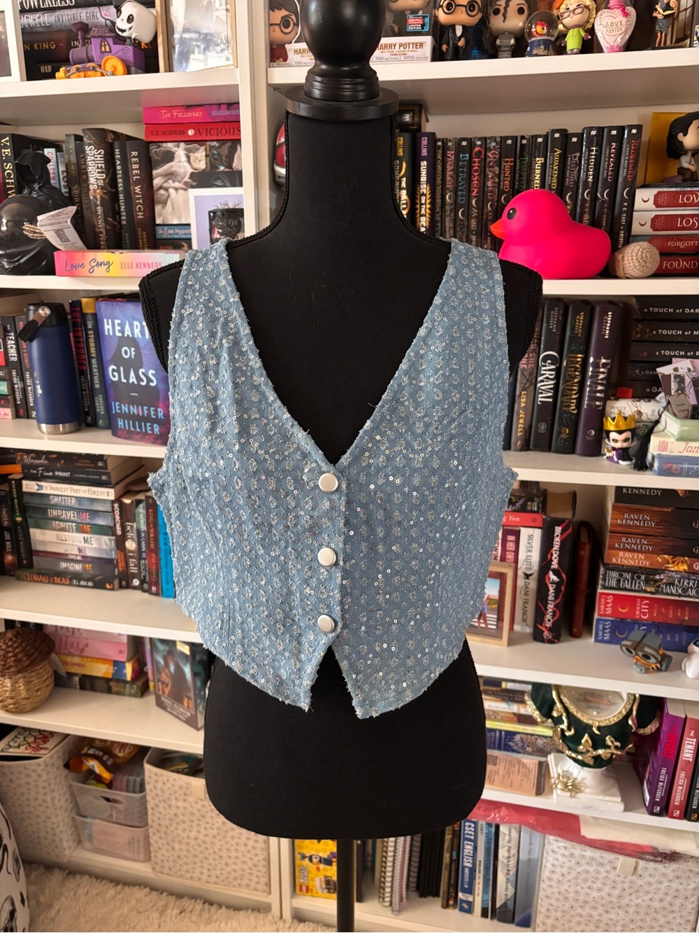 Windsor Light Blue Textured V-Neck Button vest